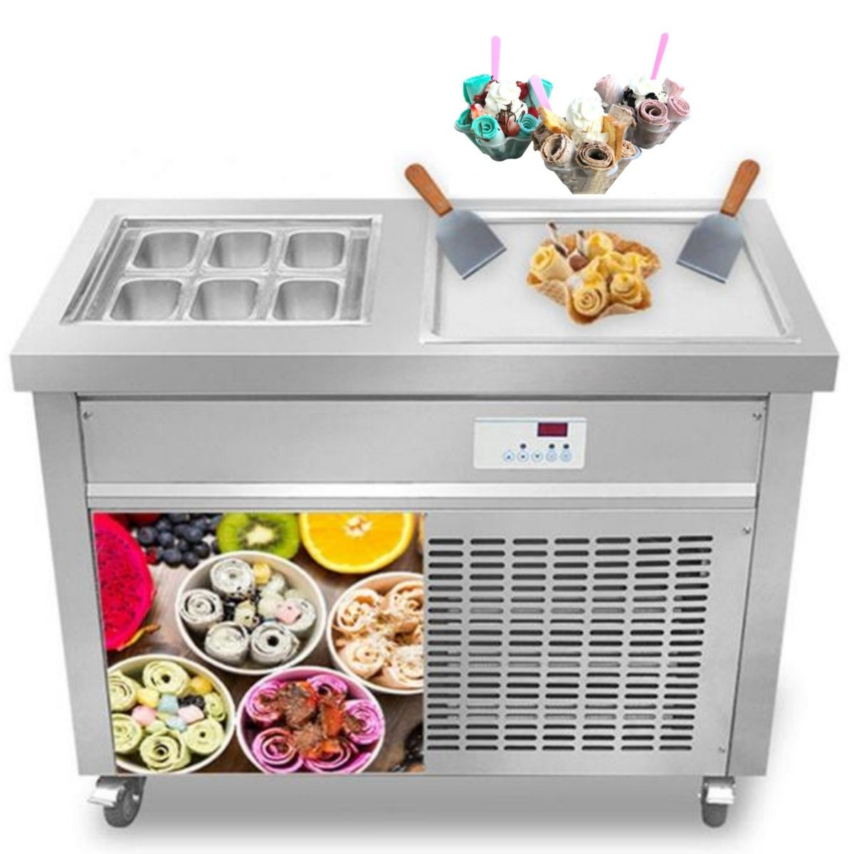 1006S Commercial Cold Plate Ice Cream Machine Single Pan with 6 Buckets Fried Ice Cream Roll Machine