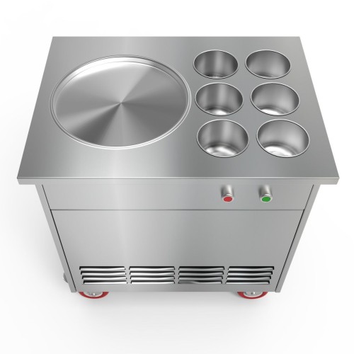 CBJ70 Fried Ice Cream Roll Machine Single Round Pan with Six Bucket Ice Stir-fry Machine