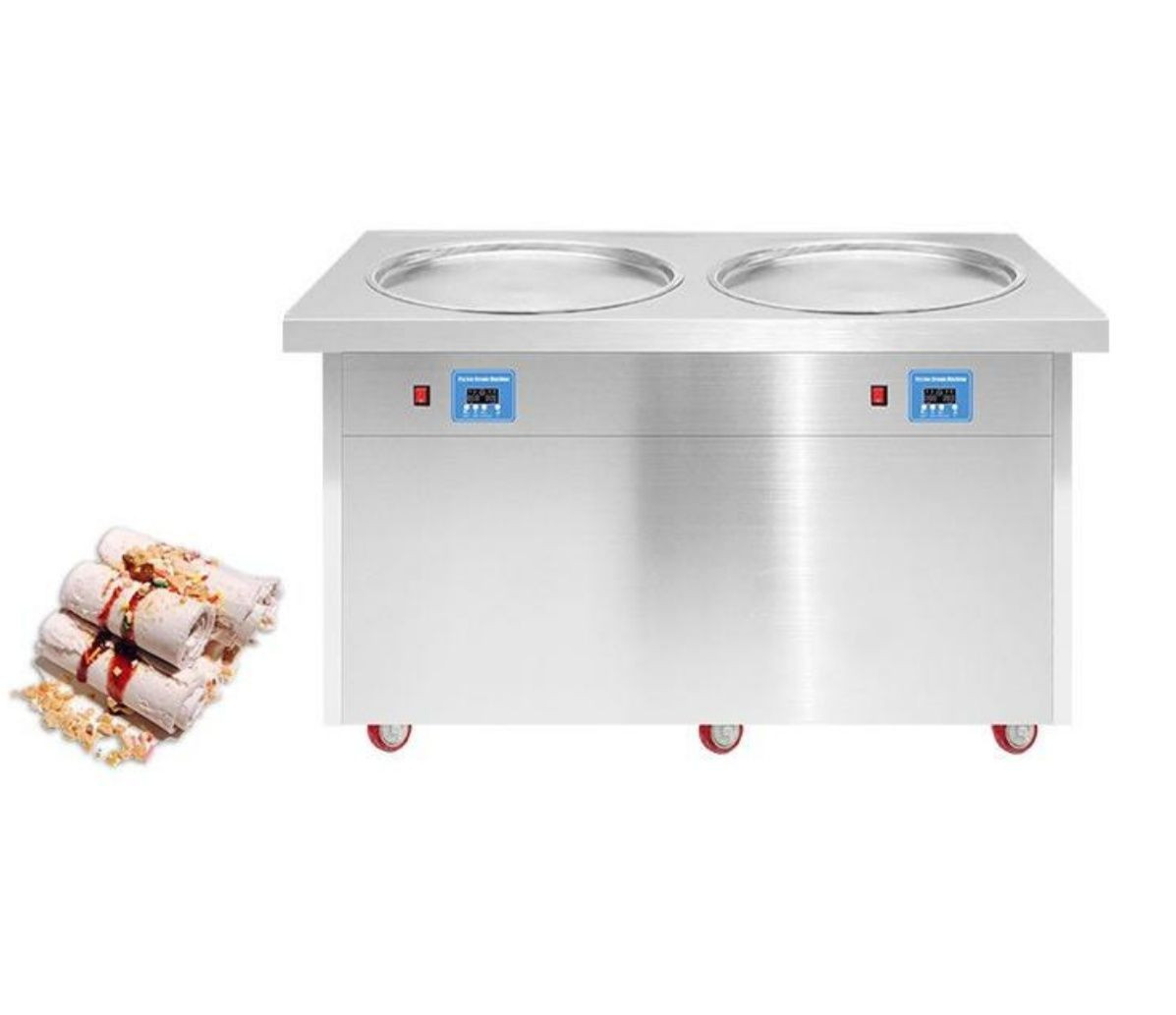 PF2R Double Round Pans Fried Ice Cream Rolls Making Machine Frozen Yogurt Maker Ice Cream Machine