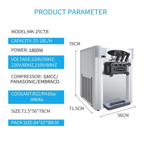 25CTB Mini Ice Cream Machine 3 Flavors Yogurt Fruit Soft Ice Cream Vending Machine