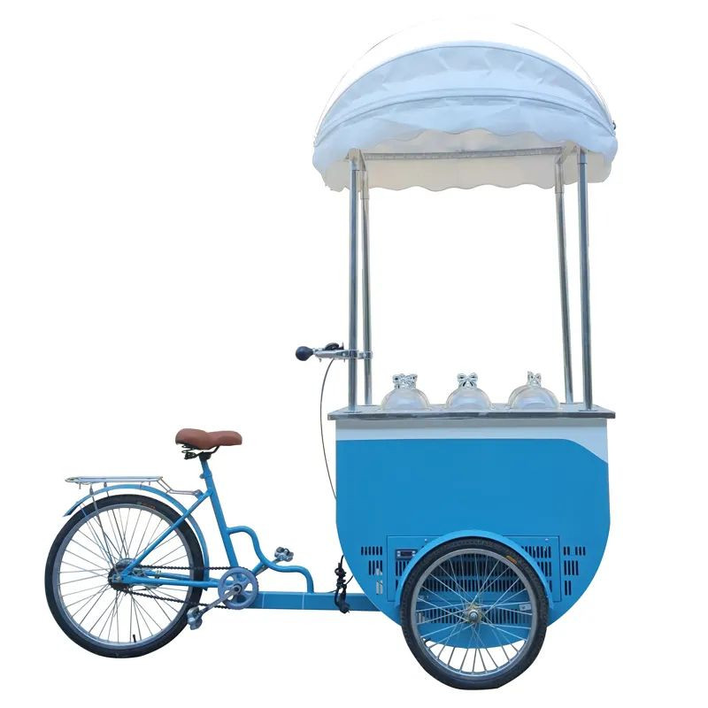 Ice Slush Cart Coffee Tricycle 3 Wheels Ice Cream Rolled Food Cart