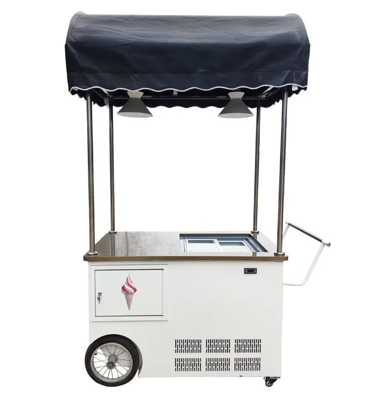 Commercial Fashion Style Mini Ice Cream Hand Push Vending Cart Outdoor Ice Cream Push Cart