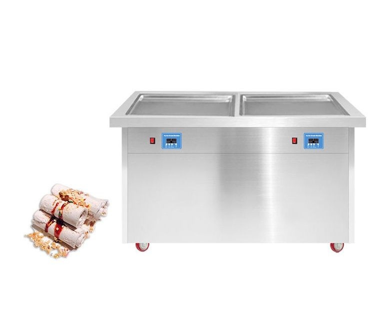 PF2S Automatic Double Square Pans Fried Ice Cream Rolls Making Machine