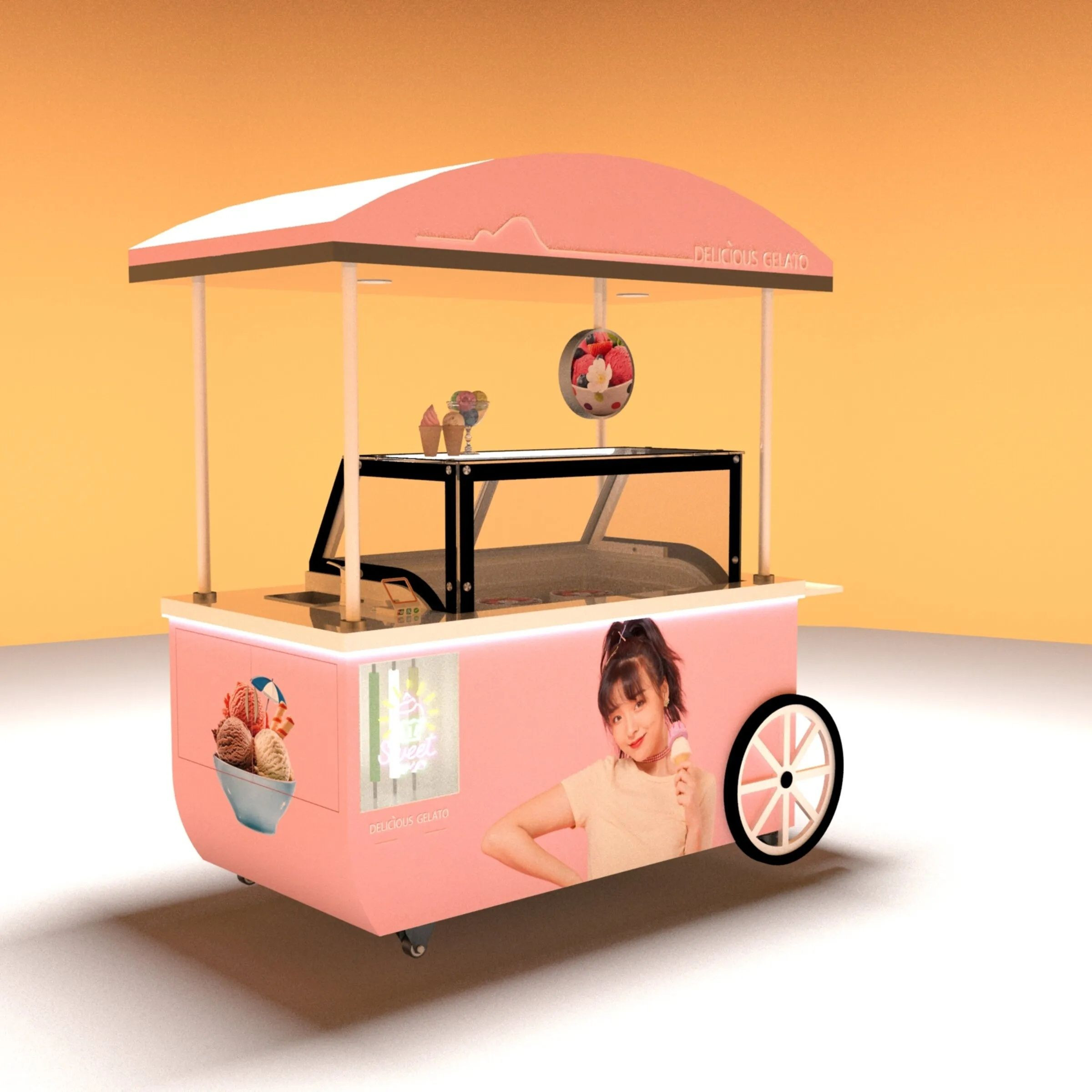 Portable Popsicle Ice Cream Cart for Sale Gelato Showcase Trolley Gelato Display Cart