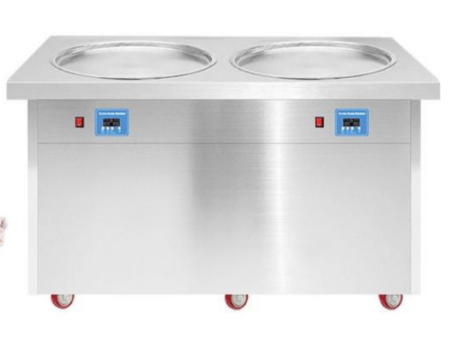 PF2R Double Round Pans Fried Ice Cream Rolls Making Machine Frozen Yogurt Maker Ice Cream Machine