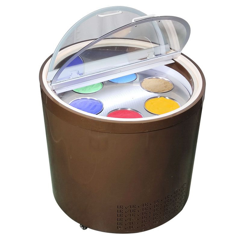 Commercial Ice Cream Bucket Display Cabinet Showcase Gelato Round Barrel Showcase with freezer