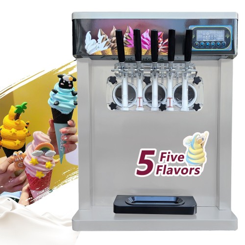 350T Automatic Countertop 5 Flavor Ice Cream Maker Soft Serve Ice Cream Machine