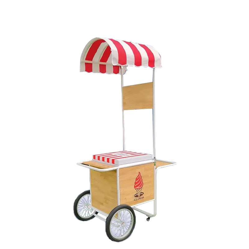 Customized Version Mobile Food Hand Push Cart Display Cabinet Mobile Food Cart