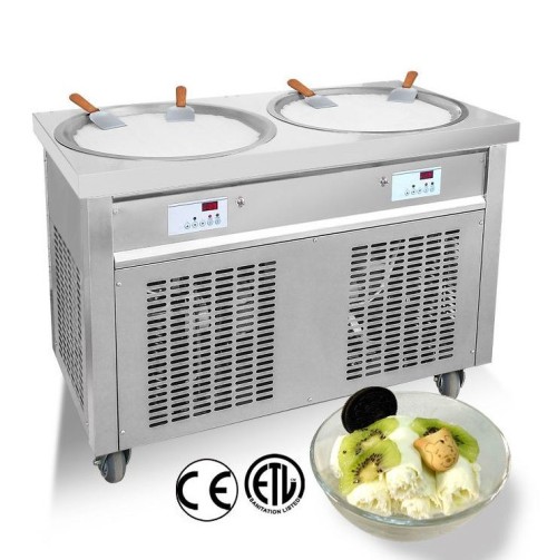 2000 Double Round Pan Stainless Steel Commercial Frozen Ice Cream Rolls Making Machine Fried Ice Cream Machine