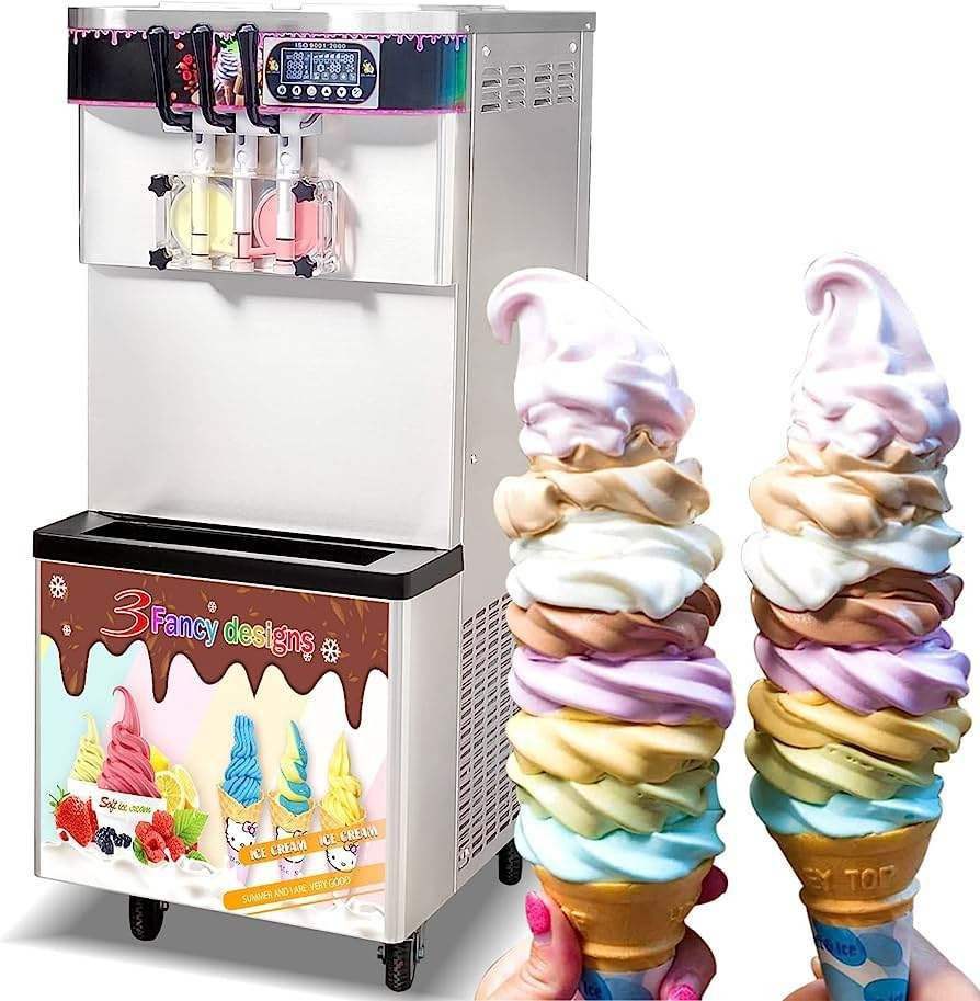 ICM-370 Stainless Steel Automatic Vertical Soft Serve 3 Flavors Ice Cream Making Machine