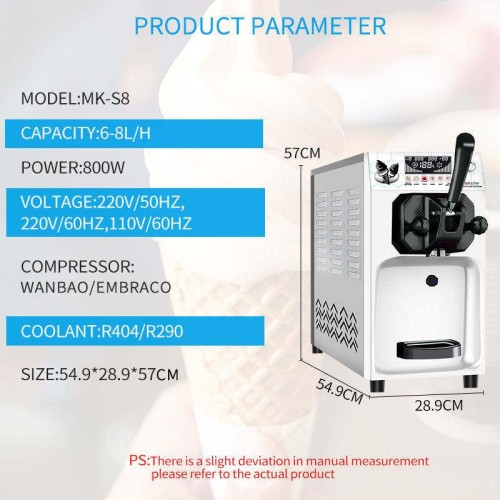S8 Easy Operating Table Top Model Ice Cream Maker Machine 5 Liters 1 Flavors Ice Cream Machine