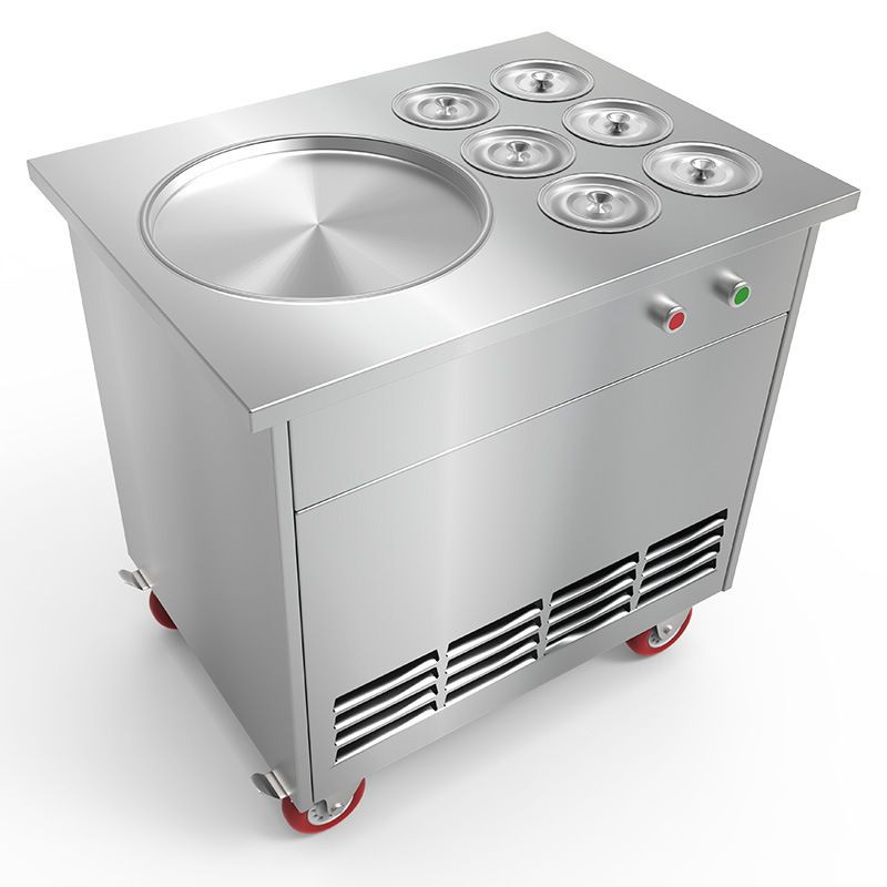 CBJ70 Fried Ice Cream Roll Machine Single Round Pan with Six Bucket Ice Stir-fry Machine