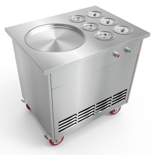 CBJ70 Fried Ice Cream Roll Machine Single Round Pan with Six Bucket Ice Stir-fry Machine