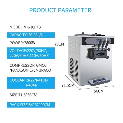 36FTB Commercial Ice Cream Machine For Sale soft Serve Ice Cream Machine 2+1 Flavors Ice Cream Makers