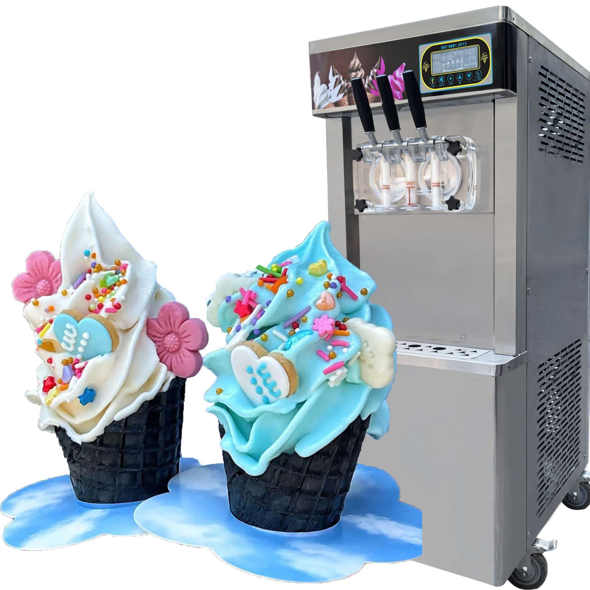 330F Portable Vertical Ice Cream Machine 3 Flavors Yogurt Fruit Soft Serve Ice Cream Vending Machine