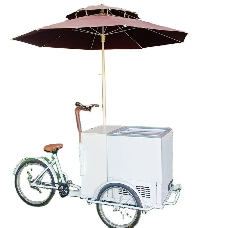 Food Truck Stainless Steel Ice Cream Cart Bicycle New Design Outdoor Street Tricycle Food Gelato Cart