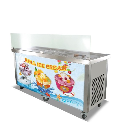 2010S Commercial Fried Ice Cream Rolling Machine Double Pot Thai Fried Fruit Yogurt Ice Cream Rolling Machine