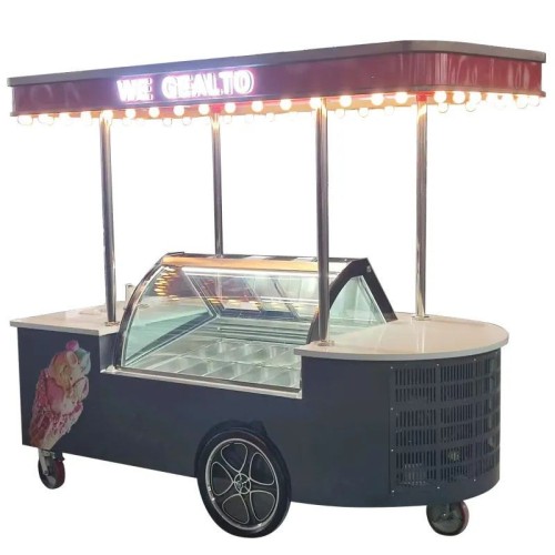 Hot Selling Customized Outdoor Ice Cream Cart with Air Cooling Freezer 220v/110v Hand Push Showcase Cart