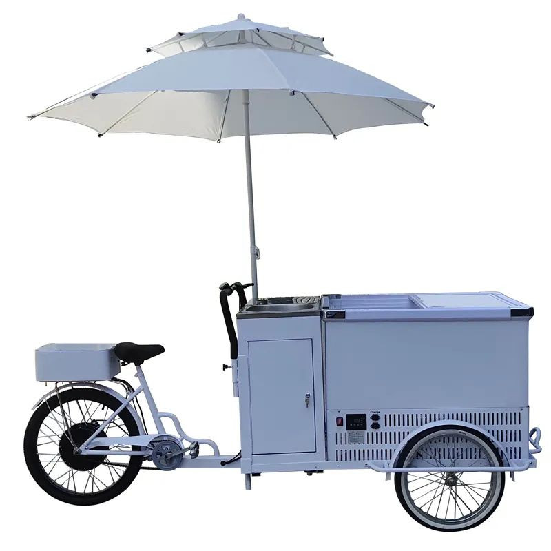 Outdoor Customized Ice Cream Cart with Freezer Mobile Bicyle Outdoor Gelato Vending Cart