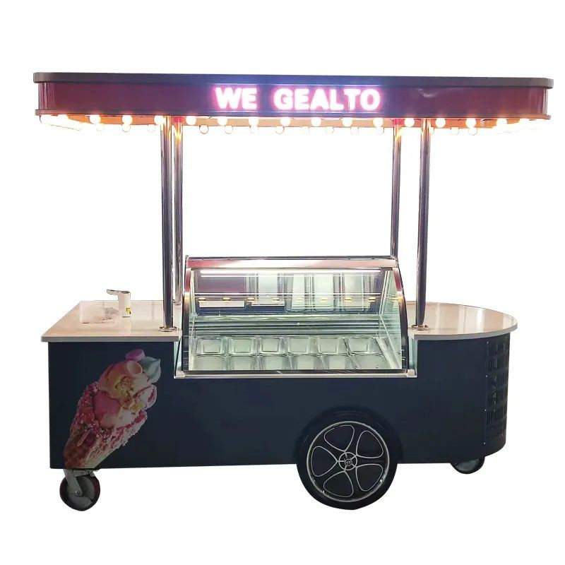 Hot Selling Customized Outdoor Ice Cream Cart with Air Cooling Freezer 220v/110v Hand Push Showcase Cart