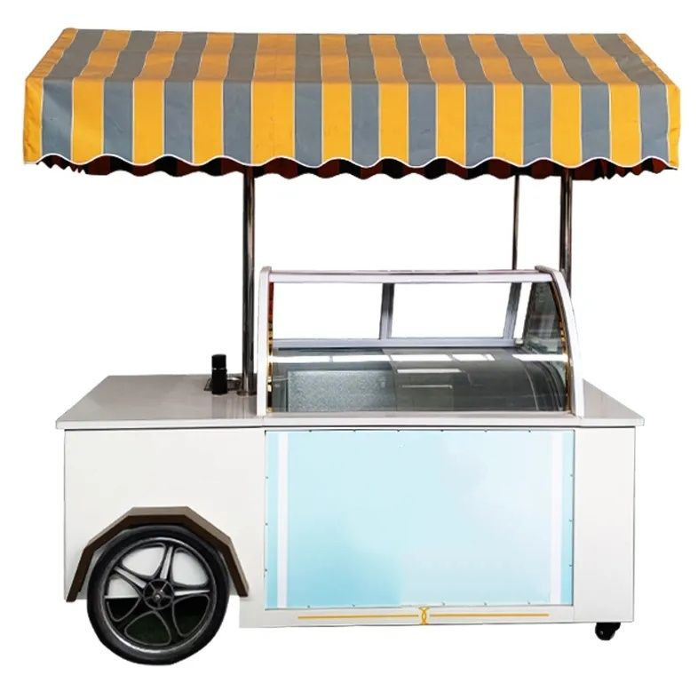 Street Portable Gelato Cart Italian Ice Cream Cart Outdoor Ice Cream Push Cart