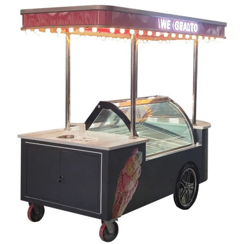 Hot Selling Customized Outdoor Ice Cream Cart with Air Cooling Freezer 220v/110v Hand Push Showcase Cart