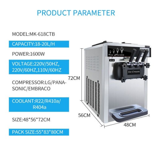 618CTB Tabletop Soft Ice Cream Making Machine 2+1 Mixed Flavors Soft Serve Ice Cream Vending Machine
