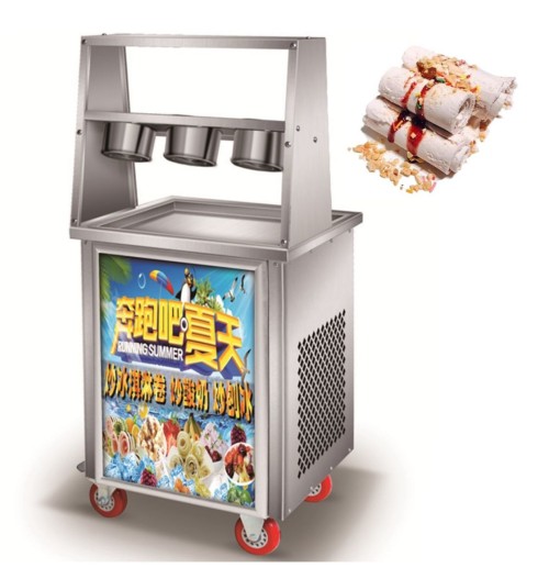 CBJ11/12 Commercial Single Round Pan Fried Ice Cream Machine with 3 Buckets Ice Cream Roll Machine