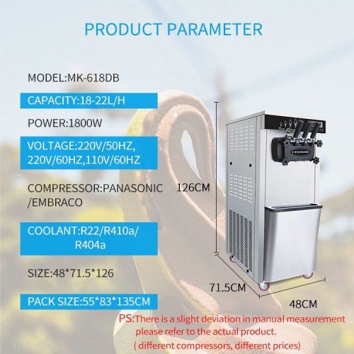 618DB Vertical Large Output Main Compressor 3 Flavors Soft Ice Cream Making Machine Soft Serve Make Machine