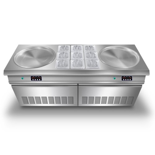 CBJ63 Double Round Cold Pan Fried Ice Cream Machine Stainless Steel Frozen Ice Cream Rolls Fried Ice Cream Machine